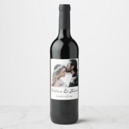 Elegant Calligraphy Photo Wedding Bottle Wijn Etiket