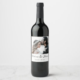 Elegant Calligraphy Photo Wedding Bottle Wijn Etiket
