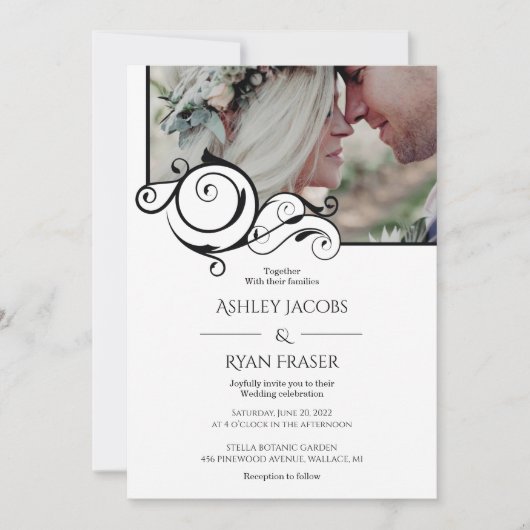Elegant Calligraphy Photo Wedding Invitation Kaart (Voorkant)