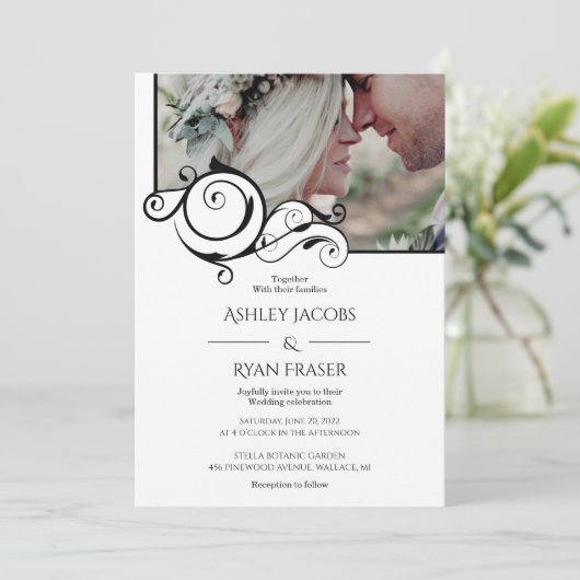 Elegant Calligraphy Photo Wedding Invitation Kaart (Staand voorkant)