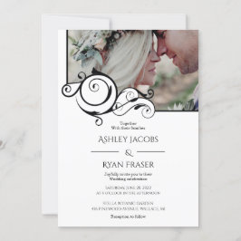 Elegant Calligraphy Photo Wedding Invitation Kaart
