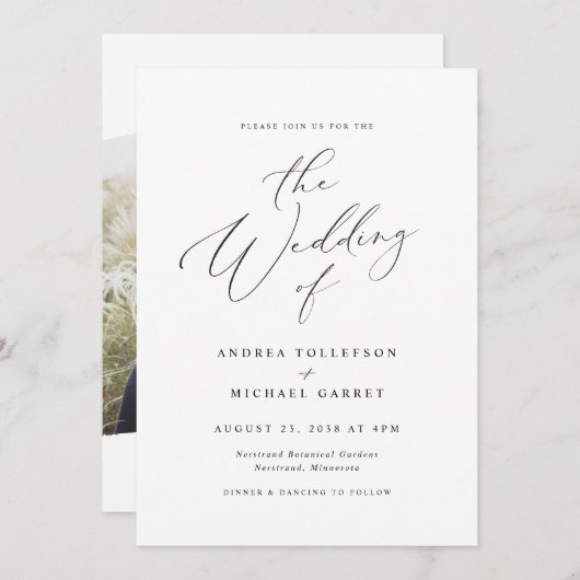 Elegant  Calligraphy Photo Wedding Kaart (Voorkant / Achterkant)