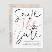 Elegant Calligraphy Photo Wedding Save the Date Aankondigingskaart (Voorkant / Achterkant)