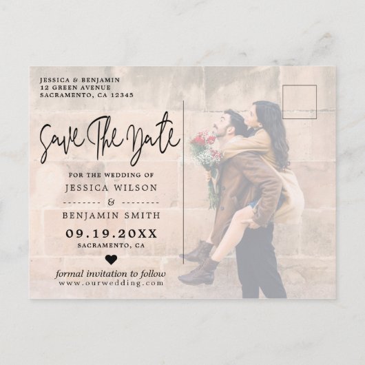 Elegant Calligraphy Photo Wedding Save the Date Aankondigingskaart (Achterkant)