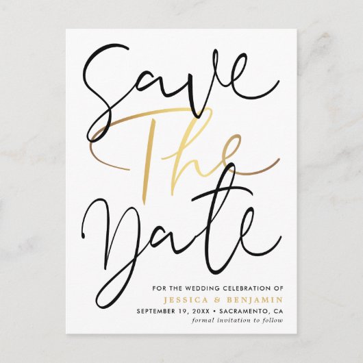 Elegant Calligraphy Photo Wedding Save the Date Aankondigingskaart (Voorkant)