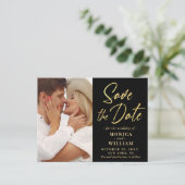 Elegant Calligraphy Photo Wedding Save the Date Briefkaart (Staand voorkant)