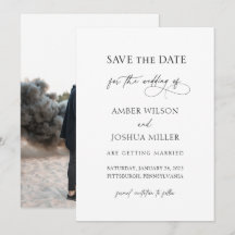 Elegant Calligraphy Photo Wedding Save the Date In