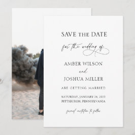 Elegant Calligraphy Photo Wedding Save the Date In Kaart