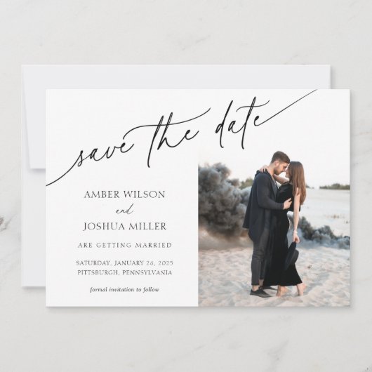 Elegant Calligraphy Photo Wedding Save the Date Kaart (Voorkant)