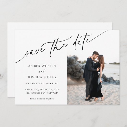 Elegant Calligraphy Photo Wedding Save the Date Kaart (Voorkant / Achterkant)