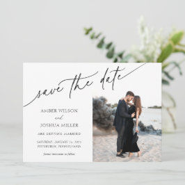 Elegant Calligraphy Photo Wedding Save the Date Kaart