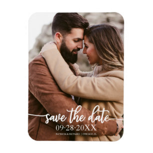 Elegant Calligraphy Photo Wedding Save the Date Magneet