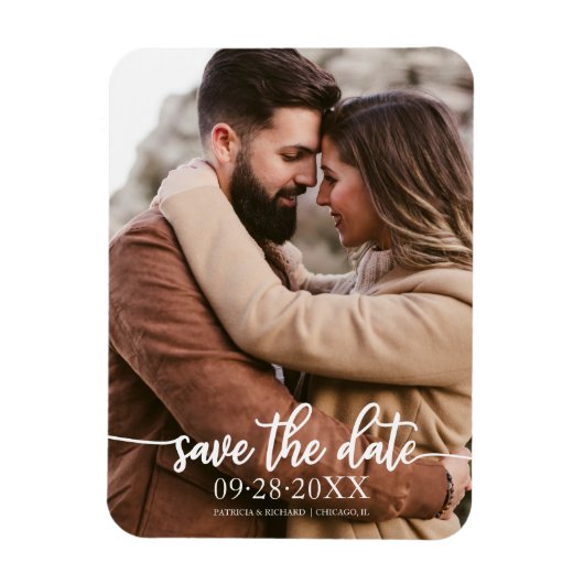 Elegant Calligraphy Photo Wedding Save the Date Magneet (Verticaal)