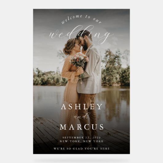 Elegant Calligraphy Photo Wedding Welcome Acryl Bord (Voorkant)