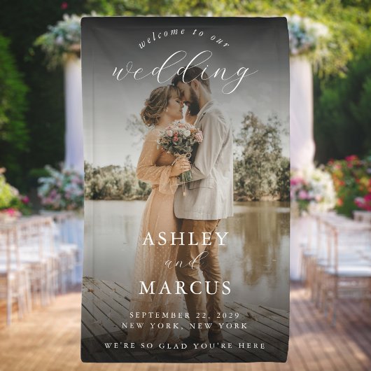 Elegant Calligraphy Photo Wedding Welcome Spandoek