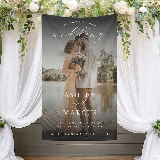 Elegant Calligraphy Photo Wedding Welcome Spandoek