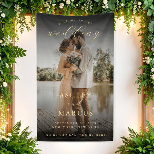 Elegant Calligraphy Photo Wedding Welcome Spandoek
