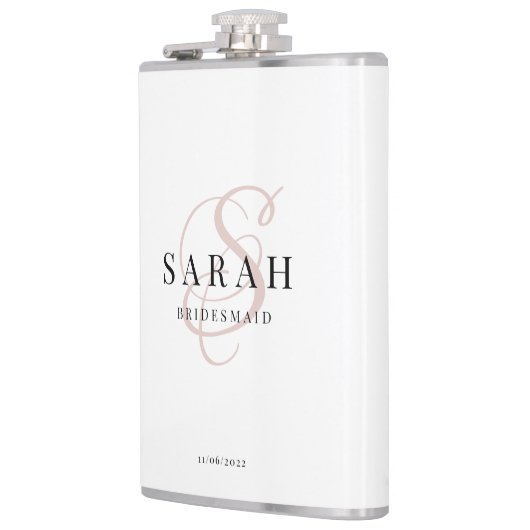 Elegant Calligraphy Pink Monogram Bridesmaid Gift Heupfles (Links)