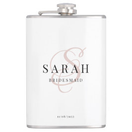 Elegant Calligraphy Pink Monogram Bridesmaid Gift Heupfles