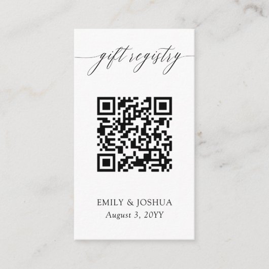 Elegant Calligraphy QR Code Cadeau Registry Informatiekaartje (Voorkant)