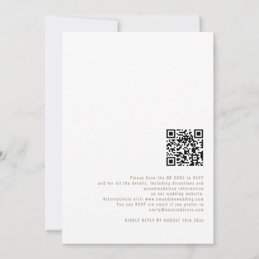 Elegant Calligraphy QR Code Champagne Gold Wedding Kaart (Achterkant)