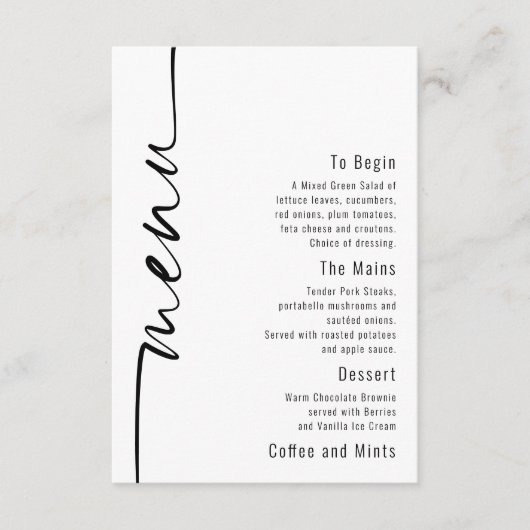 Elegant Calligraphy QR Code Wedding Menu Kaart (Voorkant)