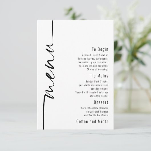 Elegant Calligraphy QR Code Wedding Menu Kaart (Staand voorkant)