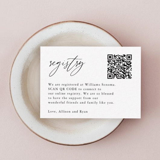 Elegant Calligraphy QR Code Wedding Registry Informatiekaartje