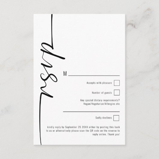 Elegant Calligraphy QR Code Wedding RSVP Kaart (Voorkant)