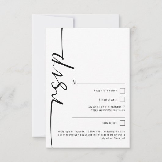 Elegant Calligraphy QR Code Wedding RSVP Notitiekaartje (Voorkant)