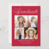 Elegant Calligraphy Red 4 Photo Afstuderen Aankondiging (Voorkant)