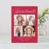 Elegant Calligraphy Red 4 Photo Afstuderen Aankondiging (Staand voorkant)
