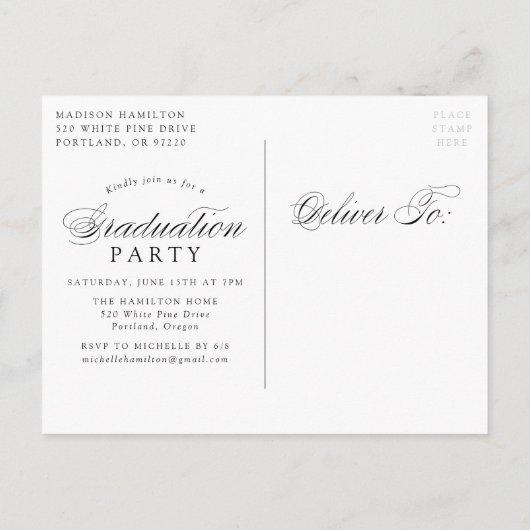 Elegant Calligraphy Red Photo Graduparty Uitnodiging Briefkaart (Achterkant)
