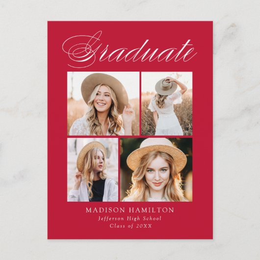 Elegant Calligraphy Red Photo Graduparty Uitnodiging Briefkaart (Voorkant)