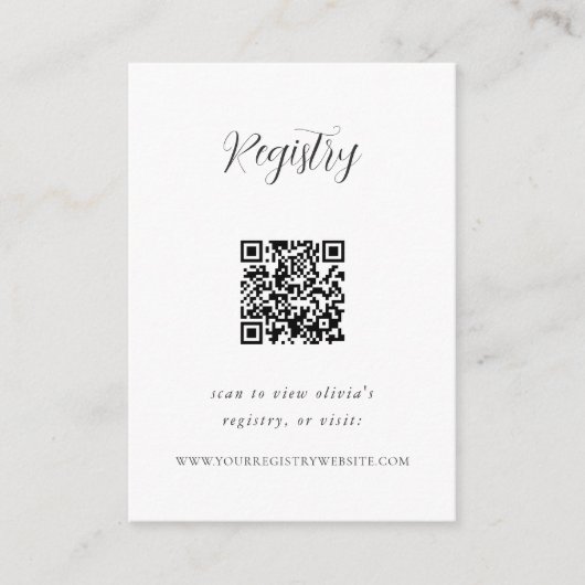 Elegant Calligraphy Registry QR Code Informatiekaartje (Voorkant)