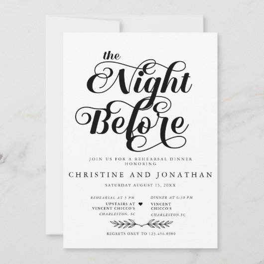 Elegant Calligraphy Rehearsal Dinner Invitation Kaart (Voorkant)