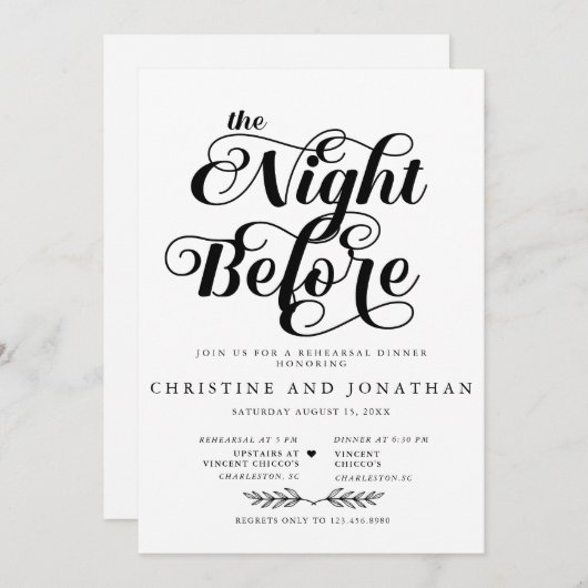 Elegant Calligraphy Rehearsal Dinner Invitation Kaart (Voorkant / Achterkant)