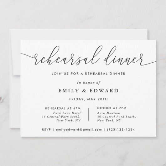 Elegant Calligraphy Rehearsal Dinner Kaart (Voorkant)
