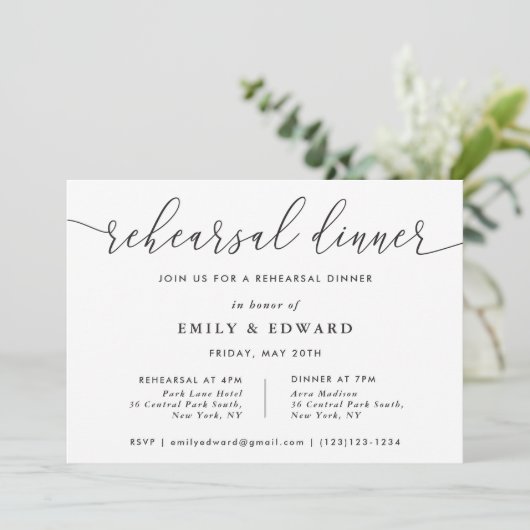 Elegant Calligraphy Rehearsal Dinner Kaart (Staand voorkant)