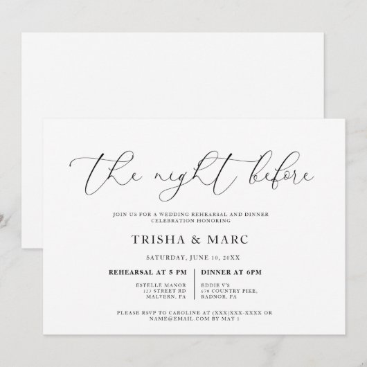 Elegant Calligraphy Rehearsal Dinner Kaart (Voorkant / Achterkant)