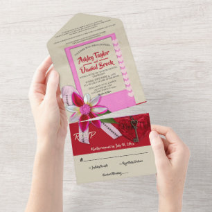 Elegant Calligraphy Romantic Decorative Wedding All In One Uitnodiging