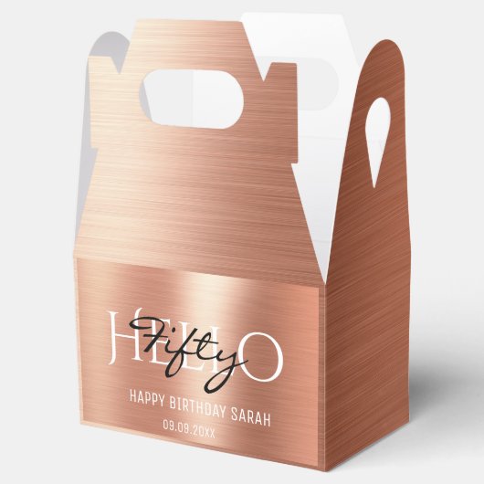 Elegant Calligraphy Roos Gold Hallo 50-jarige dag Bedankdoosjes (Geopend)