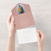 Elegant Calligraphy Roos Gold Photo RSVP Wedding All In One Uitnodiging (Afscheurbaar)