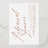 Elegant Calligraphy Roos Gold Rehearsal Dinner Folie Uitnodiging (Voorkant)