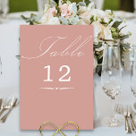 Elegant Calligraphy Roos Gold Wedding Kaart<br><div class="desc">Roos Gold trouwtafel nummerkaart met elegante kalligrafie en bewerkbaar tafelnummer. Eenvoudig, modern minimalistisch ontwerp dat bij uw trouwkleuren past. De tabel is geschreven in een handgeschreven script en de sjabloon is klaar om het tabelnummer te bewerken. Coördinerende uitnodigingen, briefpapier en de inrichting van de dag van het evenement zijn te...</div>