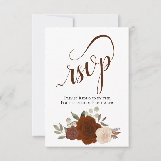 Elegant Calligraphy & Rust Oranje Rozen Wedding RSVP Kaartje (Voorkant)