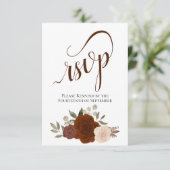 Elegant Calligraphy & Rust Oranje Rozen Wedding RSVP Kaartje (Staand voorkant)