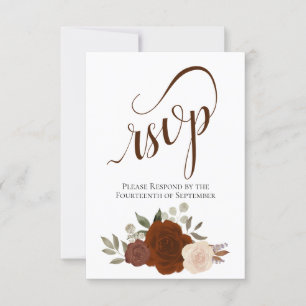 Elegant Calligraphy & Rust Oranje Rozen Wedding RSVP Kaartje