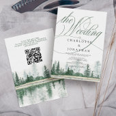 Elegant Calligraphy Rustic Forest QR Code Wedding Kaart