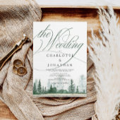 Elegant Calligraphy Rustic Forest QR Code Wedding Kaart